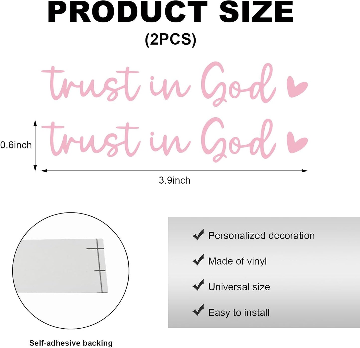 DXNQ 2 PCS Trust in God Rearview Mirror Decals, Automotive Vinyl Rear View Mirror Decorative Stickers, Waterproof Trust in God Stickers for Car Truck Laptop, Car Accessories (Pink)