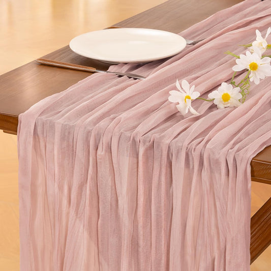 Socomi 3pcs Pink Cheesecloth Table Runner Summer Boho Rustic Gauze Dusty Pink Farmhouse 120 inch 10FT Cheese Cloth Sheer Runner for Wedding Party Baby Shower Birthday Home Decor
