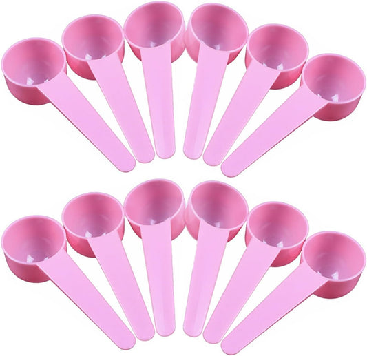 12 Pack Plastic Measuring Scoops, Teaspoon (1 tablespoon/10 mL) Long Handle Scoops for Measuring Coffee Tea Milk Spices Protein Powders Cooking Pet Food (Pink)