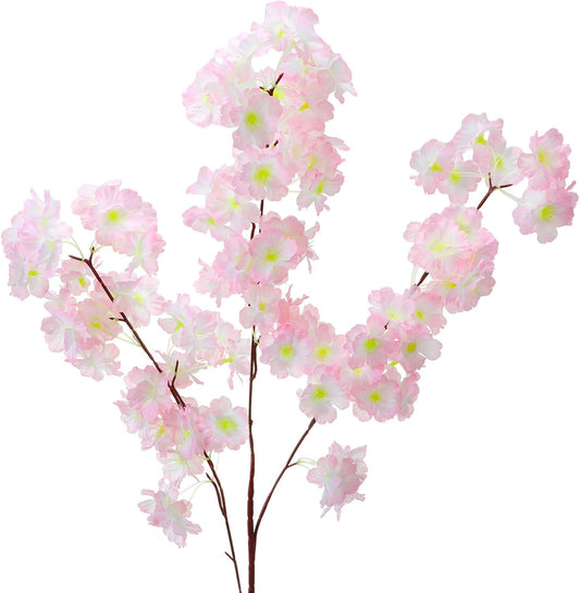 Daifunli 6 Pcs Artificial Cherry Blossom Branches Silk Fake Cherry Blossom Flowers 43 Inch Faux Stems for Spring Home Decor, Table Centerpieces, Wedding Bouquets(Light Pink,Classic)