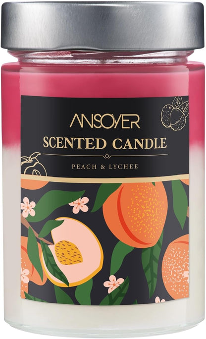 Scented Soy Candles, Aromatherapy Jar Candle for Home, Long Lasting with 70 Hour Burn Time 11oz, Gifts Soy Candles Scents of Peach & Lychee