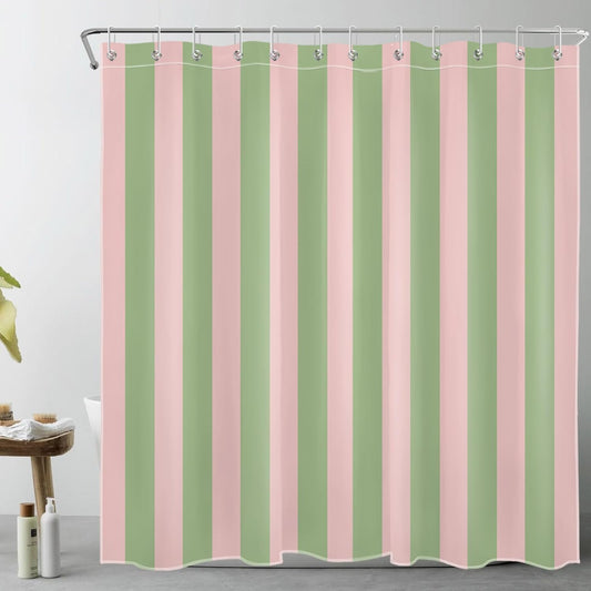 EOBTAIN Pink and Green Striped Shower Curtain for Bathroom Modern Abstract Minimalist Vertical Stripe Shower Curtain with 12 Hooks Vintage Aesthetic Bathroom Curtains Shower Set 72x72 Inch