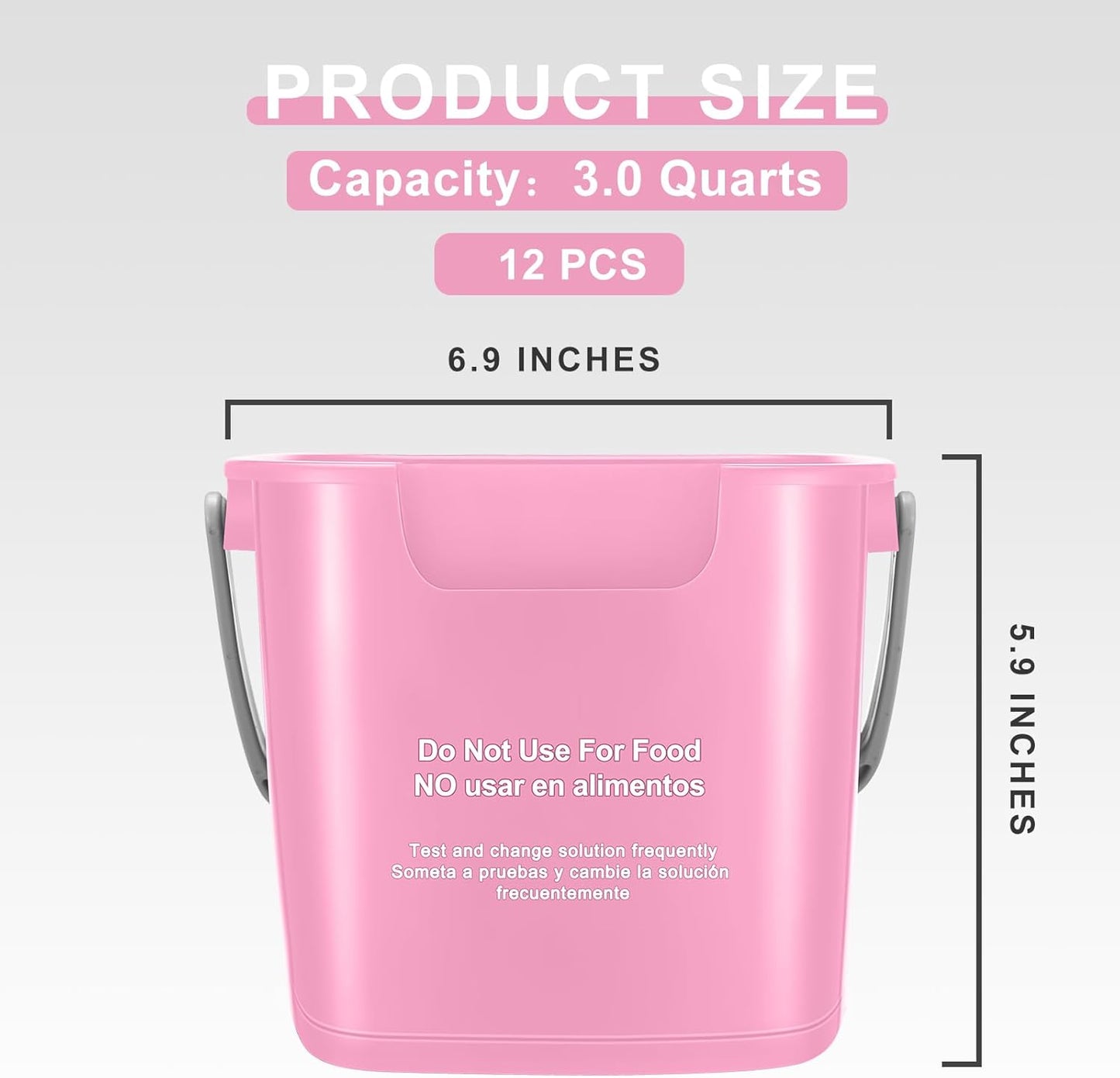 Lallisa 12 Pcs 3 Quart Cleaning Bucket Small Sanitizing Square Bucket Detergent Pail for Home Office Commercial Restaurant Kitchen Bathroom School (Pink)