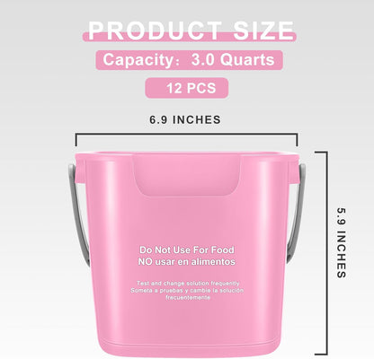 Lallisa 12 Pcs 3 Quart Cleaning Bucket Small Sanitizing Square Bucket Detergent Pail for Home Office Commercial Restaurant Kitchen Bathroom School (Pink)