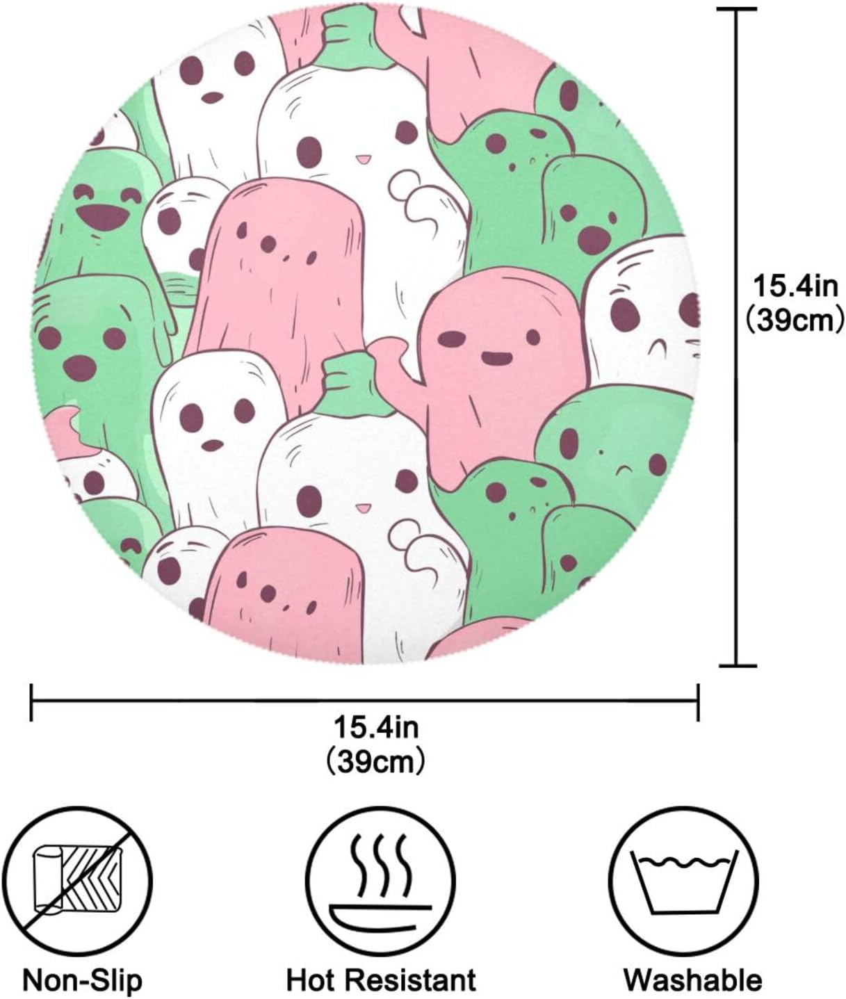 Green and Peach Unique Pattern Round Table placemat Reusable placemats Washable placemats for Dining Table Dining Table Decor Waterproof placemats for Kitchen Table Dining Table mats Set of 6