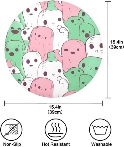 Green and Peach Unique Pattern Round Table placemat Reusable placemats Washable placemats for Dining Table Dining Table Decor Waterproof placemats for Kitchen Table Dining Table mats Set of 6