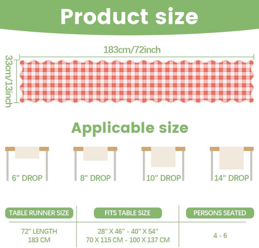 WADORN Pink White Buffalo Plaid Table Runner, 13x72 Inch Classic Rustic Farmhouse Kitchen Dining Table Decoration Red White Checkered Scalloped Tables Runners for Home Kitchen Holiday Party Christmas