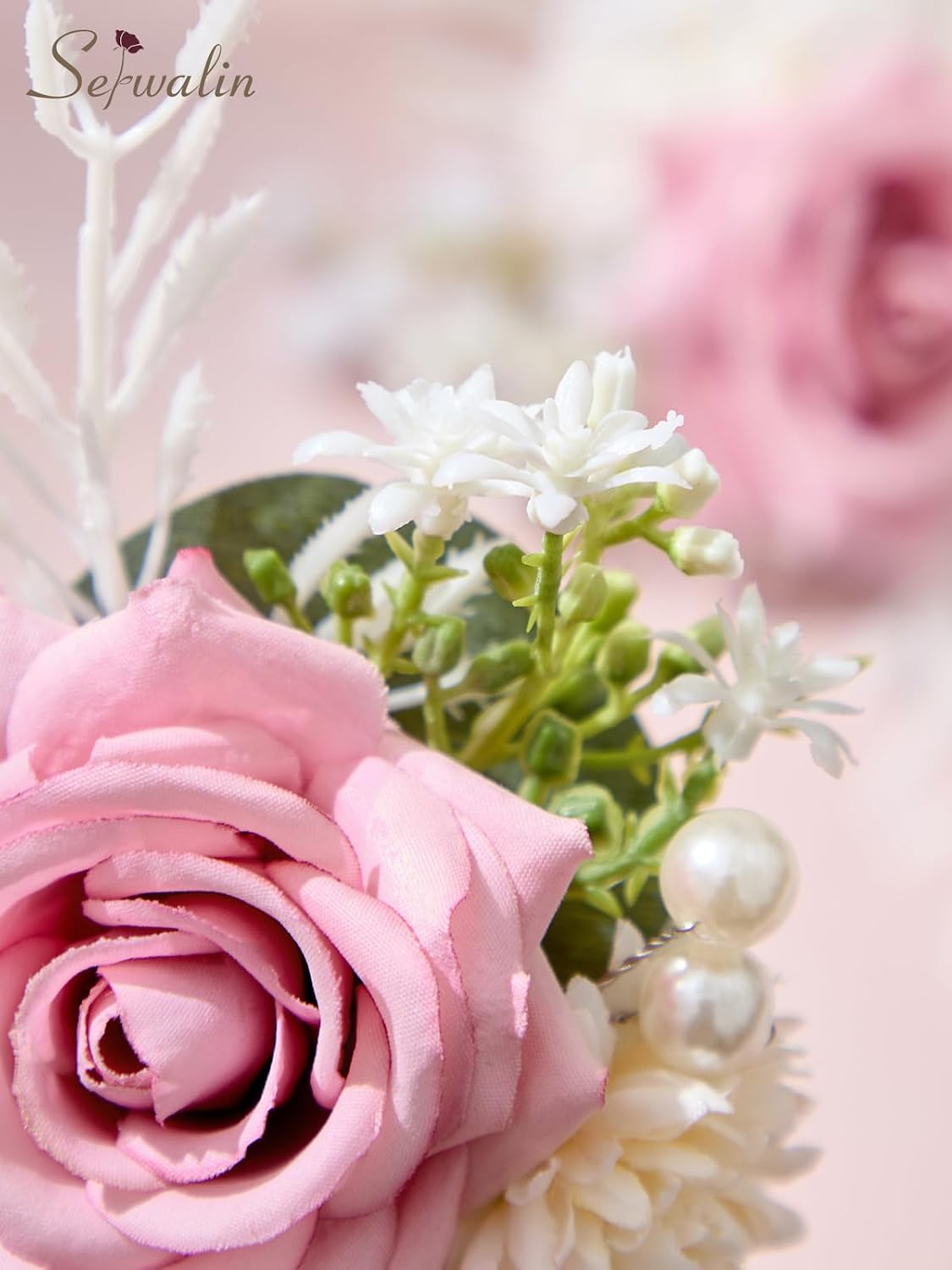 Serwalin 2 Pcs Pink Boutonniere for Men, Groom Groomsmen Best Man Guest Boutonnieres，Artificial Flowers Silk Rose for Wedding Prom Ceremony Anniversary Party Homecoming