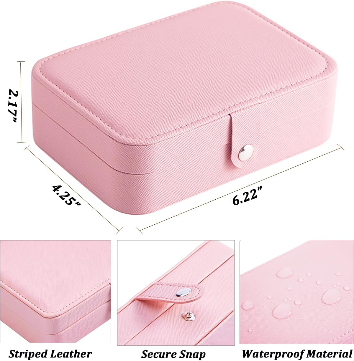 QBestry All-in-One Travel Jewelry Organizer for Women Pink | Small Jewelry Box with 68 Earring Holes | Compact Portable Jewelry Case for Earrings, Rings, Necklaces | Perfect Gifts for Mom Wife Girls