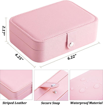 QBestry All-in-One Travel Jewelry Organizer for Women Pink | Small Jewelry Box with 68 Earring Holes | Compact Portable Jewelry Case for Earrings, Rings, Necklaces | Perfect Gifts for Mom Wife Girls