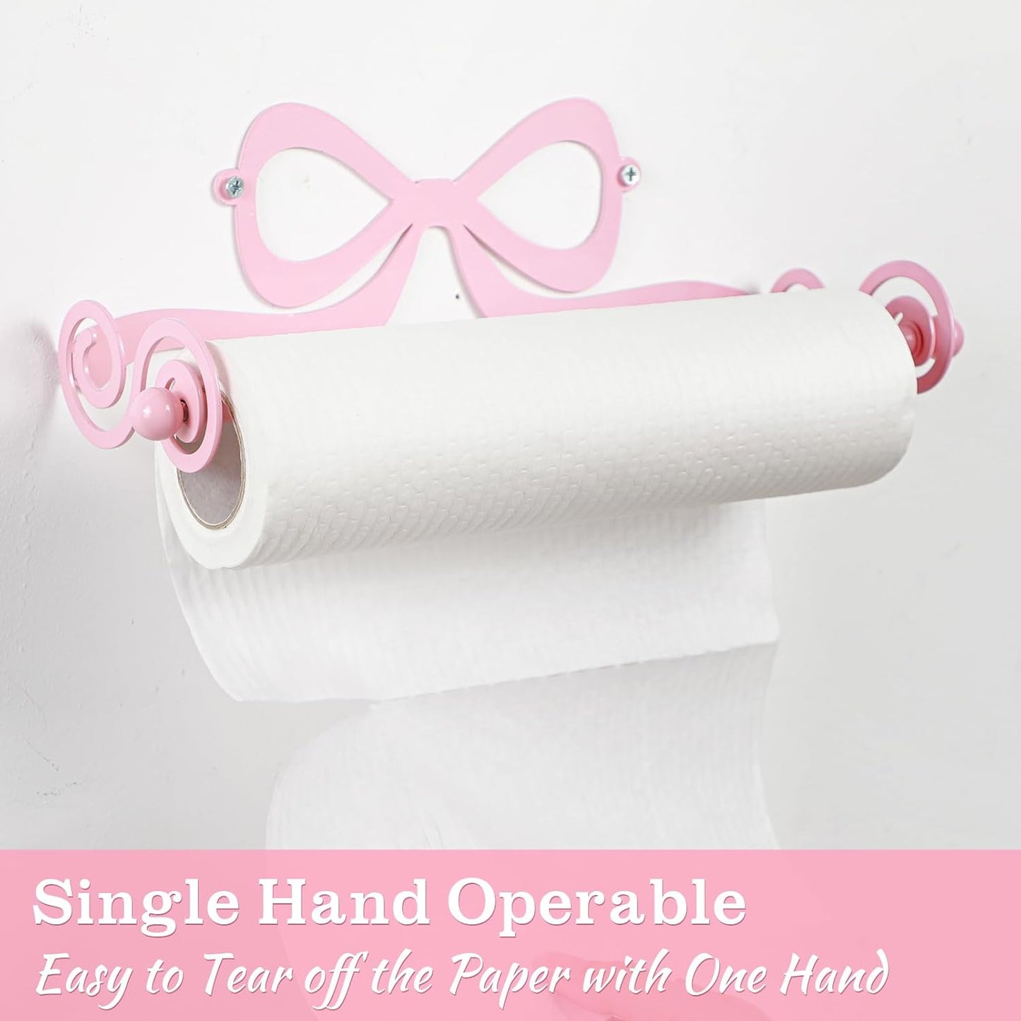 LemonRoad Pink Bow Wall Mount Toilet Paper Towel Holder Coquettish Metal Kitchen Roll Dispenser Pink Kitchen Accessories Bathroom Countertop Housewarming Decor Gifts for Mom
