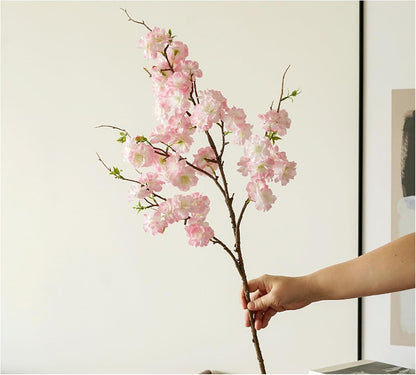 3Pcs Pink Artificial Cherry Blossom Branches - Silk Faux Peach Flowers Stems with Leaves Fake Plants Bouquet for Vase Home Wedding Outdoor Spring Garden Decoration (Light Pink)