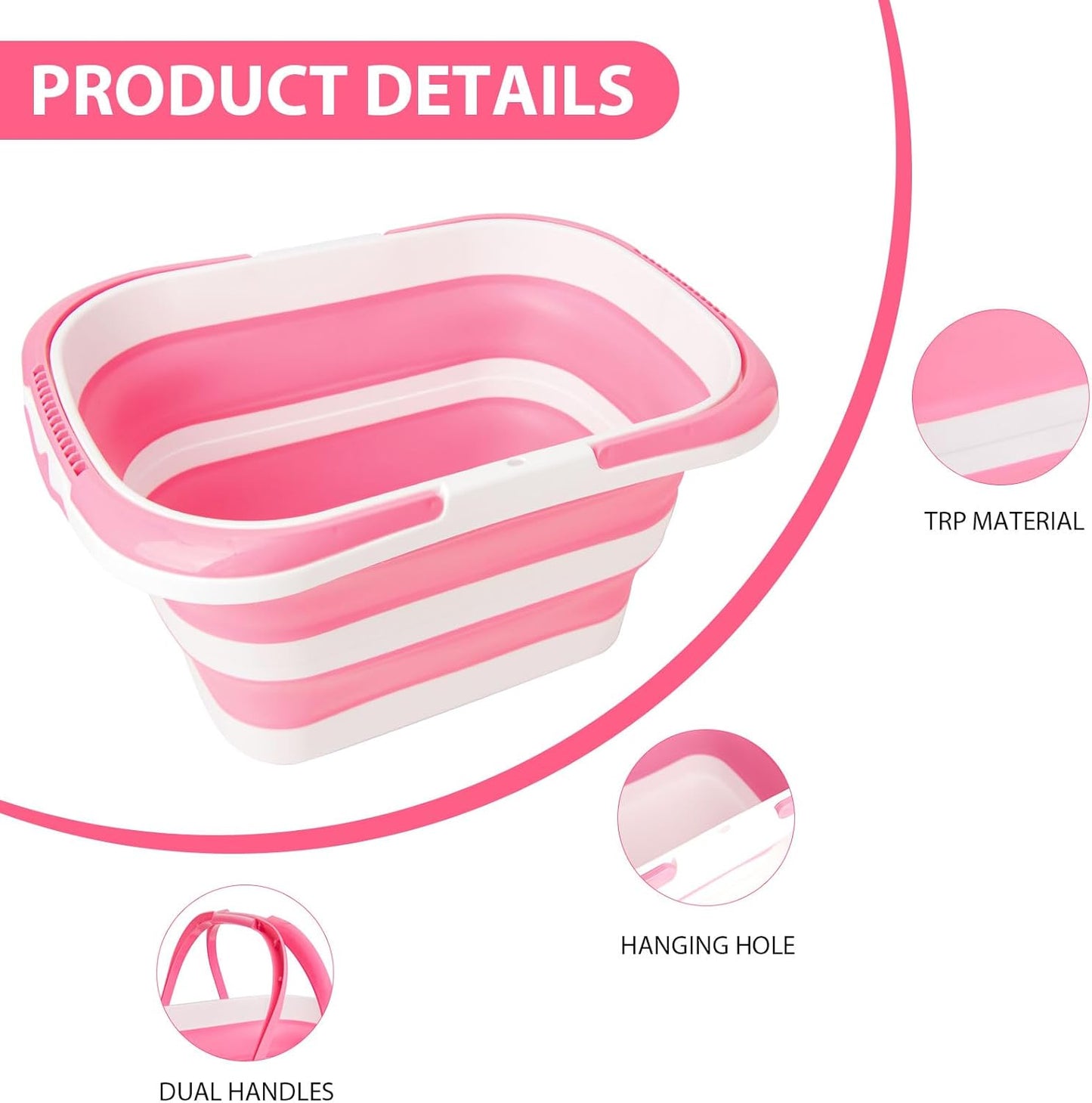 Collapsible Mop Bucket 4.2 Gallon(16L), Space-Saving Foldable Cleaning Bucket with Handle & Hanging Hole for Home, Swimming Pool, Camping, Car Wash & Outdoor (Pink White)