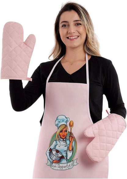 Thermo Heat-Resistant Oven Mitts (2 Pieces) - Superior Protection, Stylish Design | 482°F Heat Resistance, Non-Flammable Fabric-Versatile, (Pink)