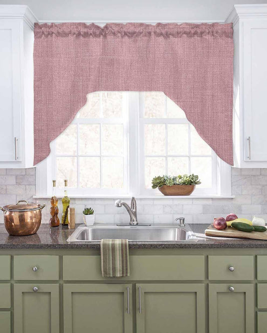 Vintage Nude Pink Kitchen Valance Swag Window Curtain Set for Small Window 36 Inches Length, Farmhouse Retro Solid Color Linen Texture Rod Pocket Light Filtering Window Treatment Swag