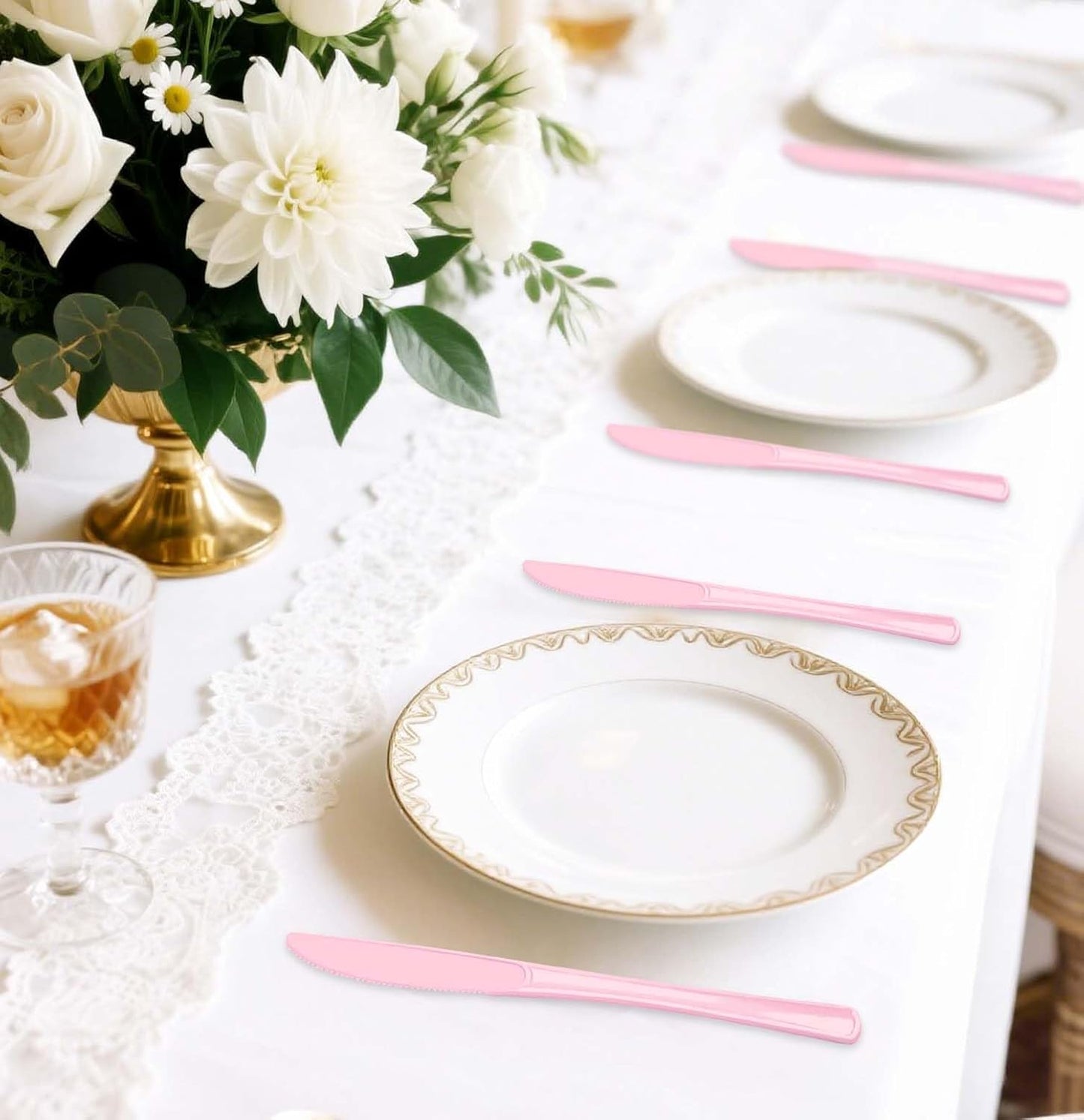 SietDESEO 25 PCS Light Pink Plastic Knives Disposable Utensils Heavy Duty Baby Pink Knives Disposable Cutlery for Birthday Wedding Baby Shower Bridal Shower Plastic Silverware