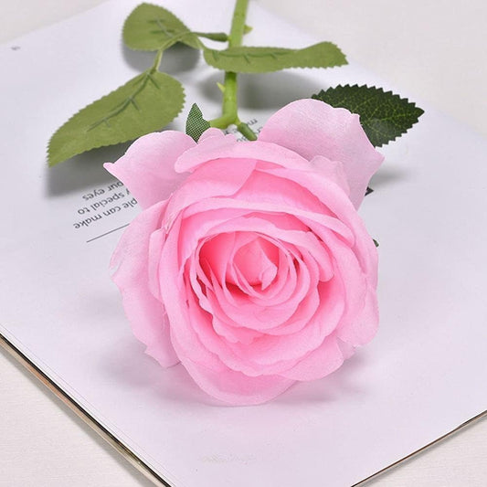 Artificial Silk Rose Stem, 16.8 inches, Single Long Stem Flower for Home Decor, Table Centerpiece Arrangement Valentine's Day Gift (Pink)
