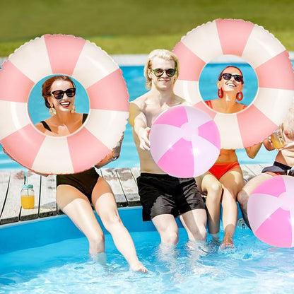 4 PCS Striped Inflatable Pool Floats for Swimming Pool Party Lake Beach Adults - Floaties Pool Tubes Swim Rings Tubes Floaties for Beach Pool Party Decorations