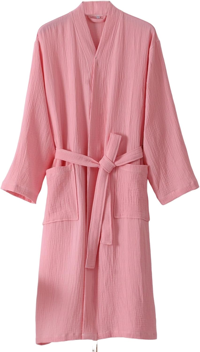 Women's Cotton Gauze Lightweight Robe Absorbent Spa Kimono Bathrobe Muslin Yukata Loungewear Nightgown Dressing