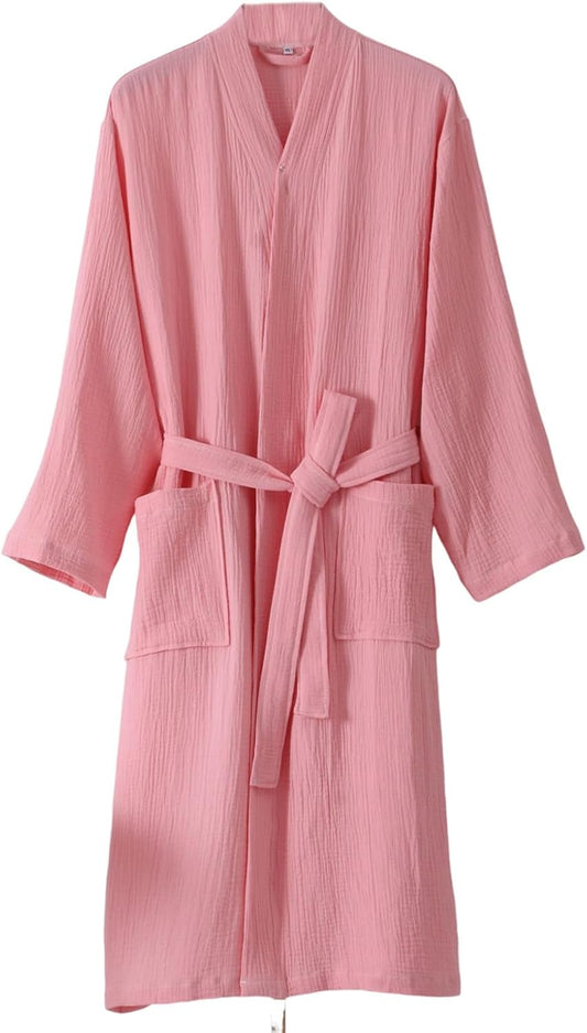 Women's Cotton Gauze Lightweight Robe Absorbent Spa Kimono Bathrobe Muslin Yukata Loungewear Nightgown Dressing