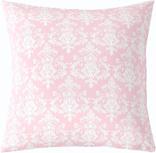 White Pink Damask Throw Pillow Cover Vintage Gothic Lace Floral Print Kids Pillow Cover for Living Room Bedroom Antique Victorian Baroque Boho Home Decor Cushion Case Pillowcase 18x18 Inch