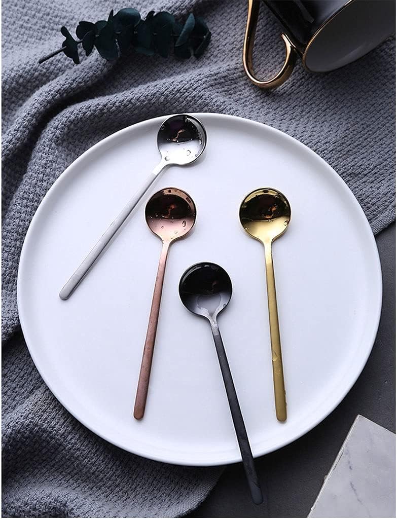 Serving Spoons Creative Metal Coffee Spoon Stainless Steel Dessert Small Round Golden Stirring Family Use Soup 4 Pieces(Pink)
