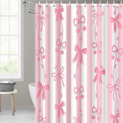 Cute Bowknot Bows Shower Curtain Cartoon Beautiful Pink Bow Shower Curtains Set,Modern Aesthetics Girl Bathroom Decor for Hotel Restroom 72x72 Inches YLDWMN2