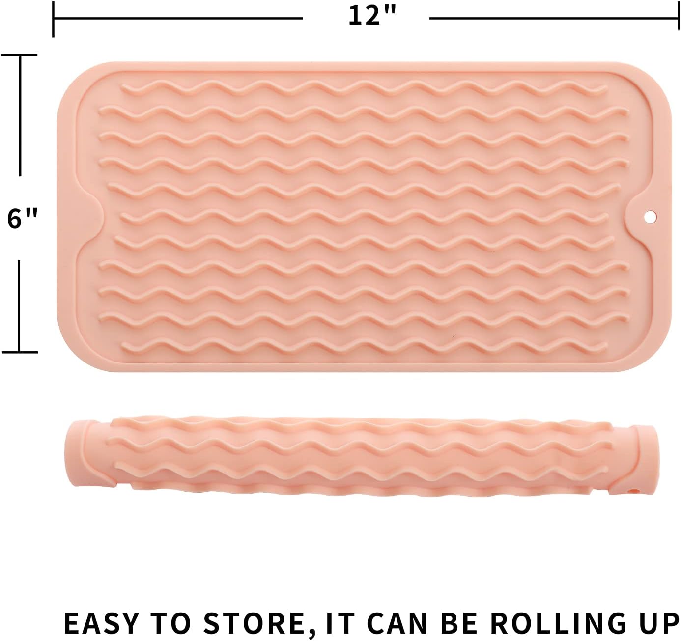 MicoYang Silicone Dish Drying Mat for Multiple Usage,Easy clean,Eco-friendly,Heat-resistant Silicone Mat for Kitchen Counter or Sink,Refrigerator or Drawer Liner Pink S 12 inches x 6 inches