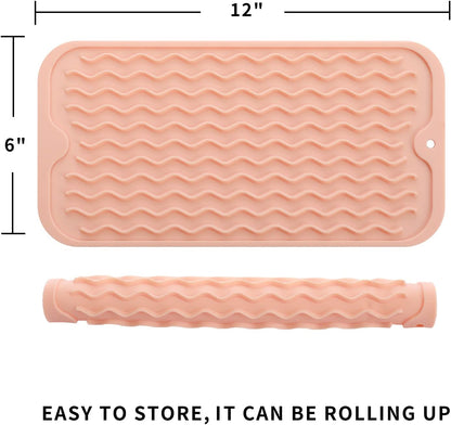 MicoYang Silicone Dish Drying Mat for Multiple Usage,Easy clean,Eco-friendly,Heat-resistant Silicone Mat for Kitchen Counter or Sink,Refrigerator or Drawer Liner Pink S 12 inches x 6 inches