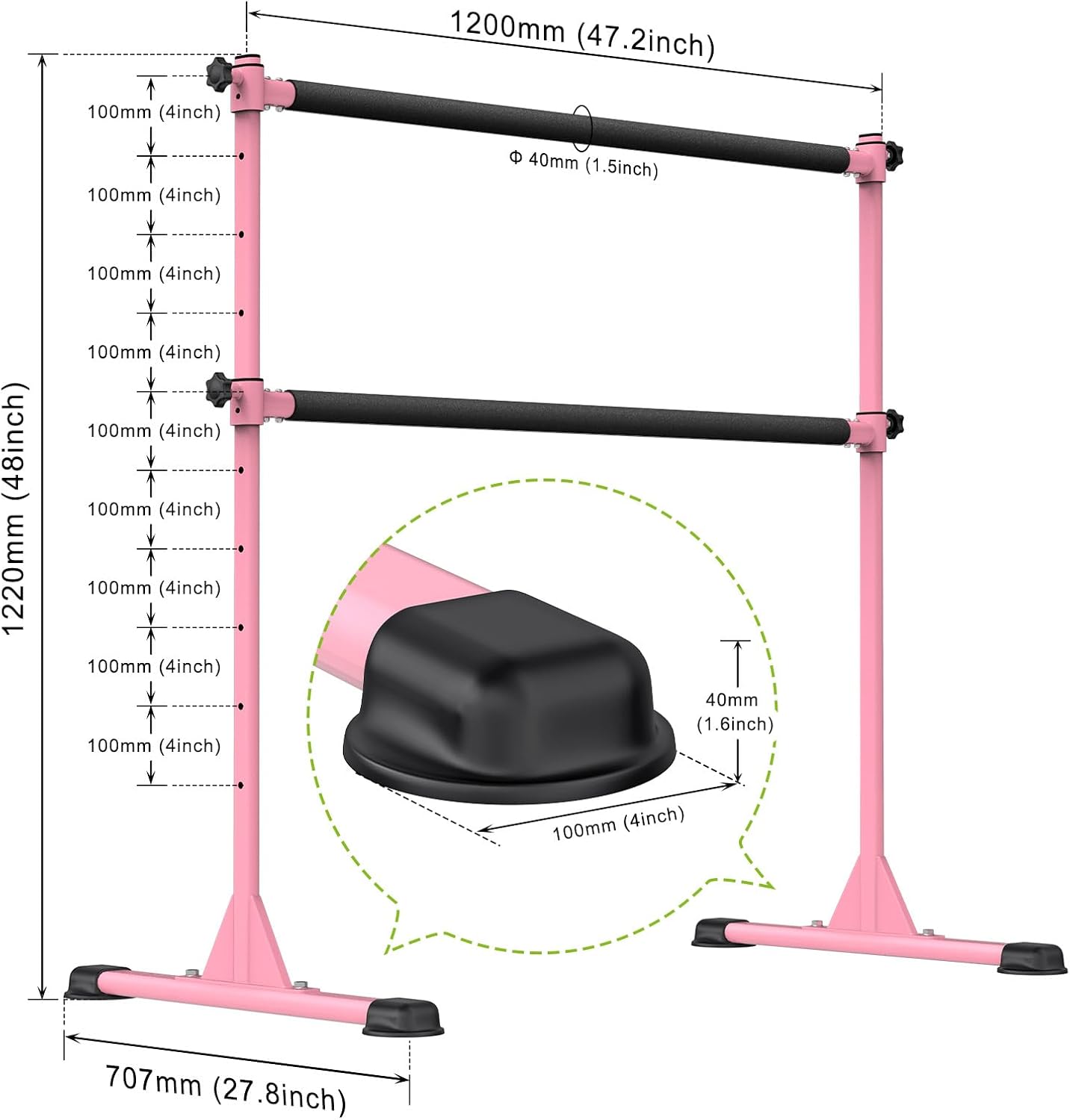 Dolibest Freestanding Ballet Bar, Height Adjustable Ballet Bar, Heavy Duty Dance Bar, with Non-Slip Rubber Pads, Enhanced Stability, Dance/Yoga/Fitness Stretching Bar, Ideal for Kids and Adults