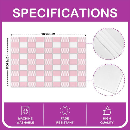 Erosebridal Geometric Checkered Placemats Set of 4 12x18 Pink White Buffalo Plaid Table Mats Cute Checkerboard Place Mat Fashion Gingham Grid Table Decor for Party Kitchen Dining