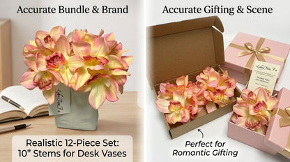 12 PCS High Quaulity Latex Real Touch Cymbidium Orchid Artificial Flower Bouquet for Wedding Holiday Bridal Bouquet Home Party Decor Bridesmaid (Pink)
