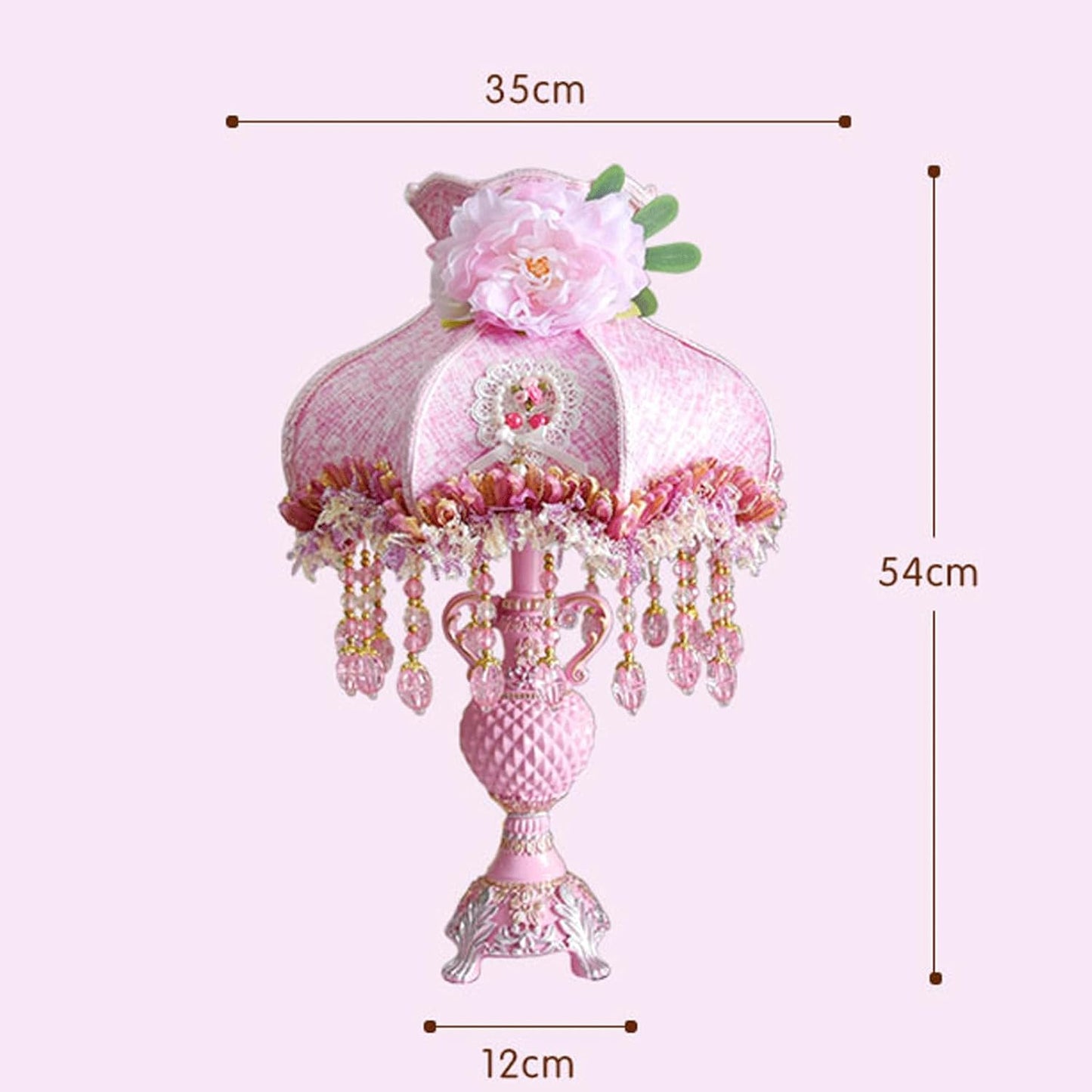 Victorian Style Pink Bedside Table Lamp European Romantic Peony Silk Flower Desk Lamp 3-Way Dimmable Princess Nightstand Lamp for Girls' Bedroom Living Room