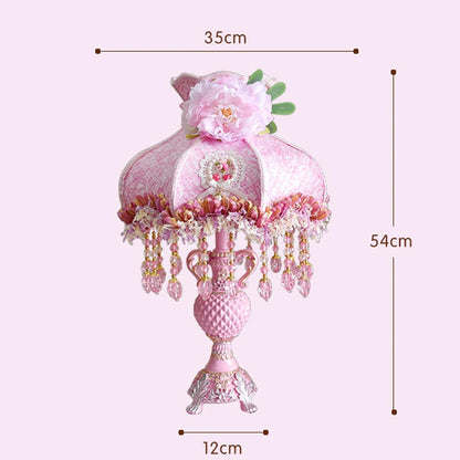 Victorian Style Pink Bedside Table Lamp European Romantic Peony Silk Flower Desk Lamp 3-Way Dimmable Princess Nightstand Lamp for Girls' Bedroom Living Room