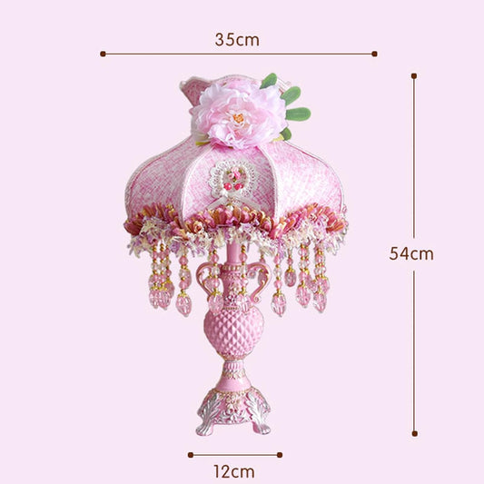 Victorian Style Pink Bedside Table Lamp European Romantic Peony Silk Flower Desk Lamp 3-Way Dimmable Princess Nightstand Lamp for Girls' Bedroom Living Room