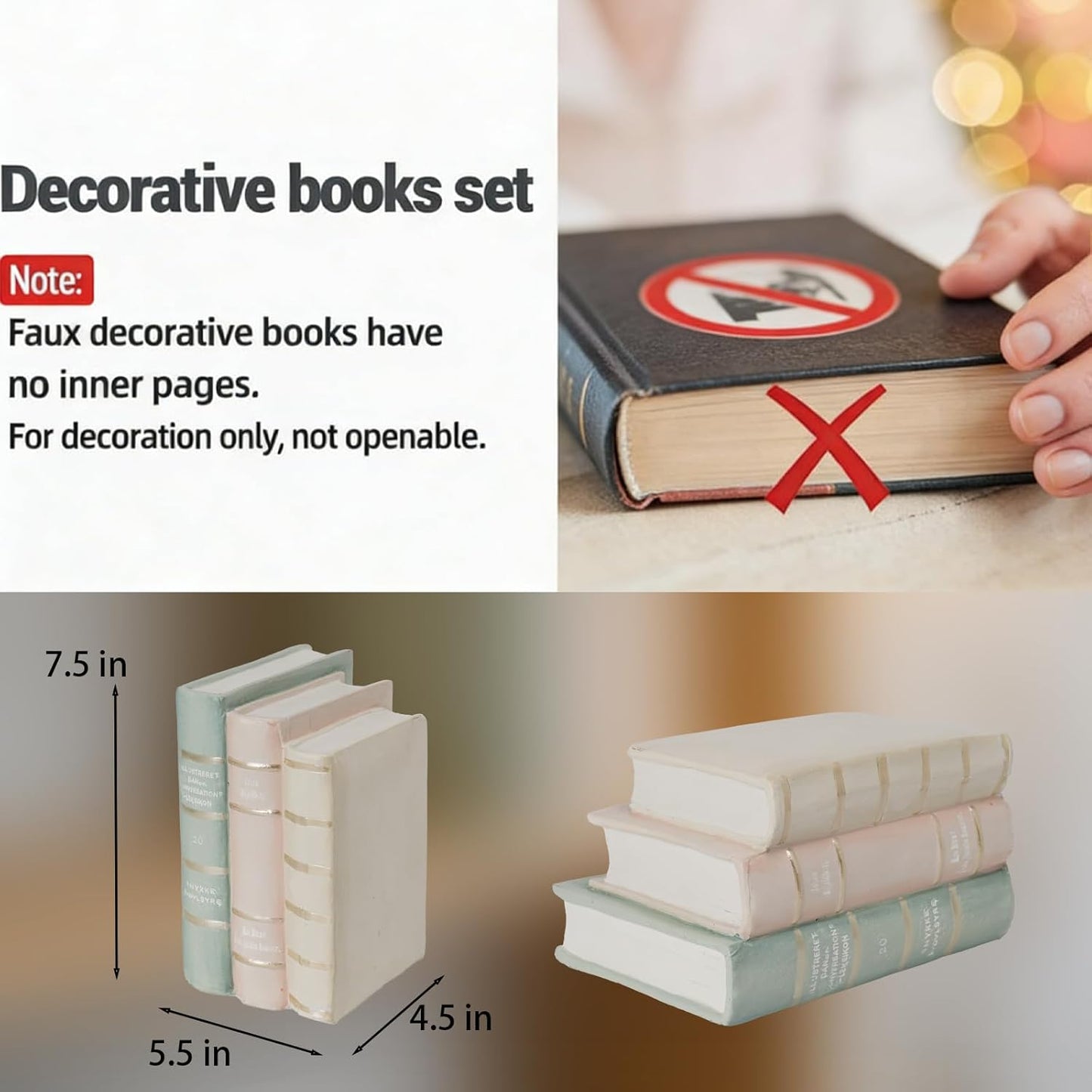 Decorative Books Coffee Table Books - Resin Fake Book Shelf Decor Home Decor Bookends Decorative Faux Book for Living Room Bedroom Bookshelf Office Gift 5.5 x 4.5 x 7.5 Inch DiliComing