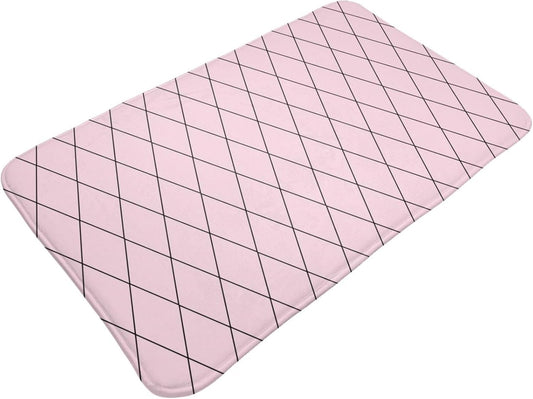 Bathroom Rugs Non Slip Washable - Checkered Pink Pattern Print Kitchen Mats for Floor, Area Rugs for Entryway Mats Indoor, Laundry Bathroom Room Door Rug with Rubber Backing 20 x 31.5 Inch