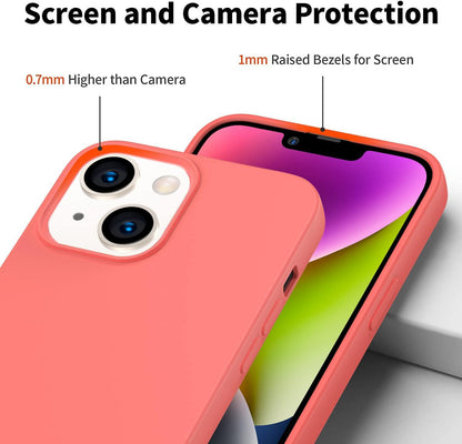Compatible with iPhone 14 Case 6.1", Slim Silicone 3 Layers Full Covered Soft Gel Rubber Cover Protective Phone Case with Anti-Scratch Microfiber Lining (Peach)