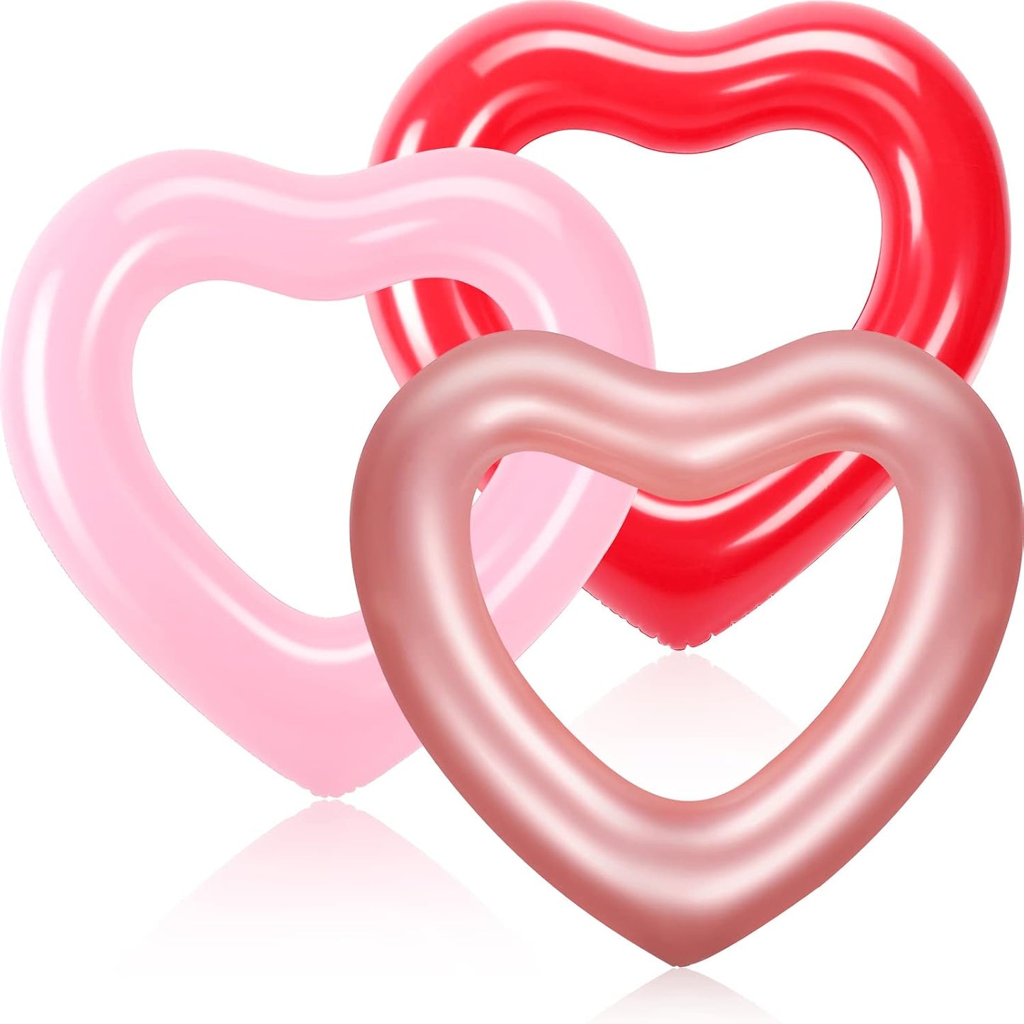 Zhanmai 3 Pcs Inflatable Heart Pool Float 47.3 x 39.4 Inch Swim Heart Shaped Pool Rings for Adults Water Floatie Summer Swimming Tube for Beach Bachelorette Part