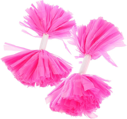 Mikinona 2PCS Handheld Cheerleading Pom Poms with Handle Pink Shiny Pompoms for Team Sports Dance Parties Spirited Cheer Team Accessories