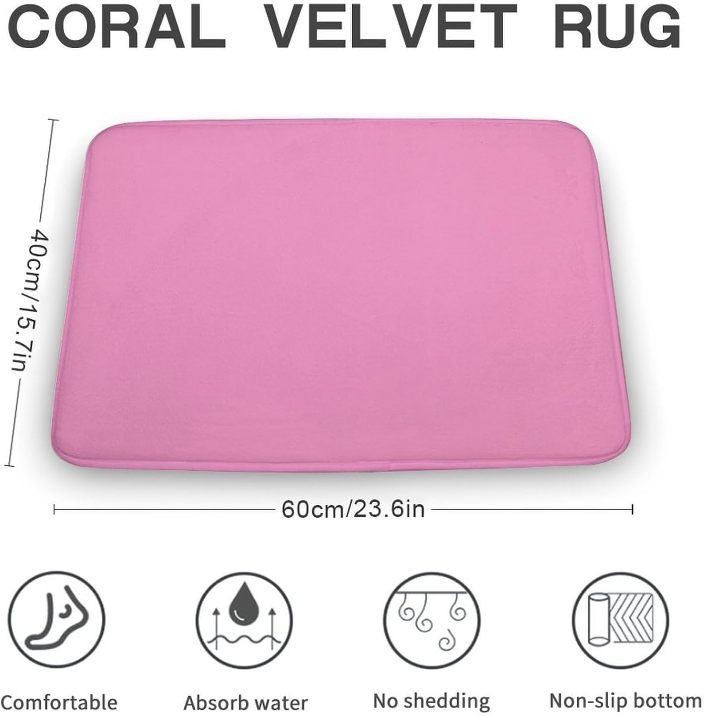 Light Pink Elegant Simple Bathroom Rug, Non Slip & Soft Absorbent Bath Mat Carpets for Bathroom 16" x 24"