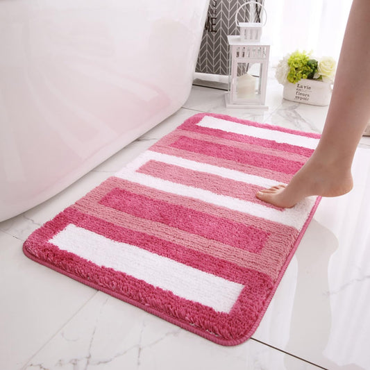 Pink Striped Bath Mats for Bathroom 16" x 24", Extra Soft Water Absorbent Tufted Shower Rug Non-Slip Washable Plush Microfiber Bath Mat Funky Aesthetic Decoration Carpet (Pink,16" x 24)