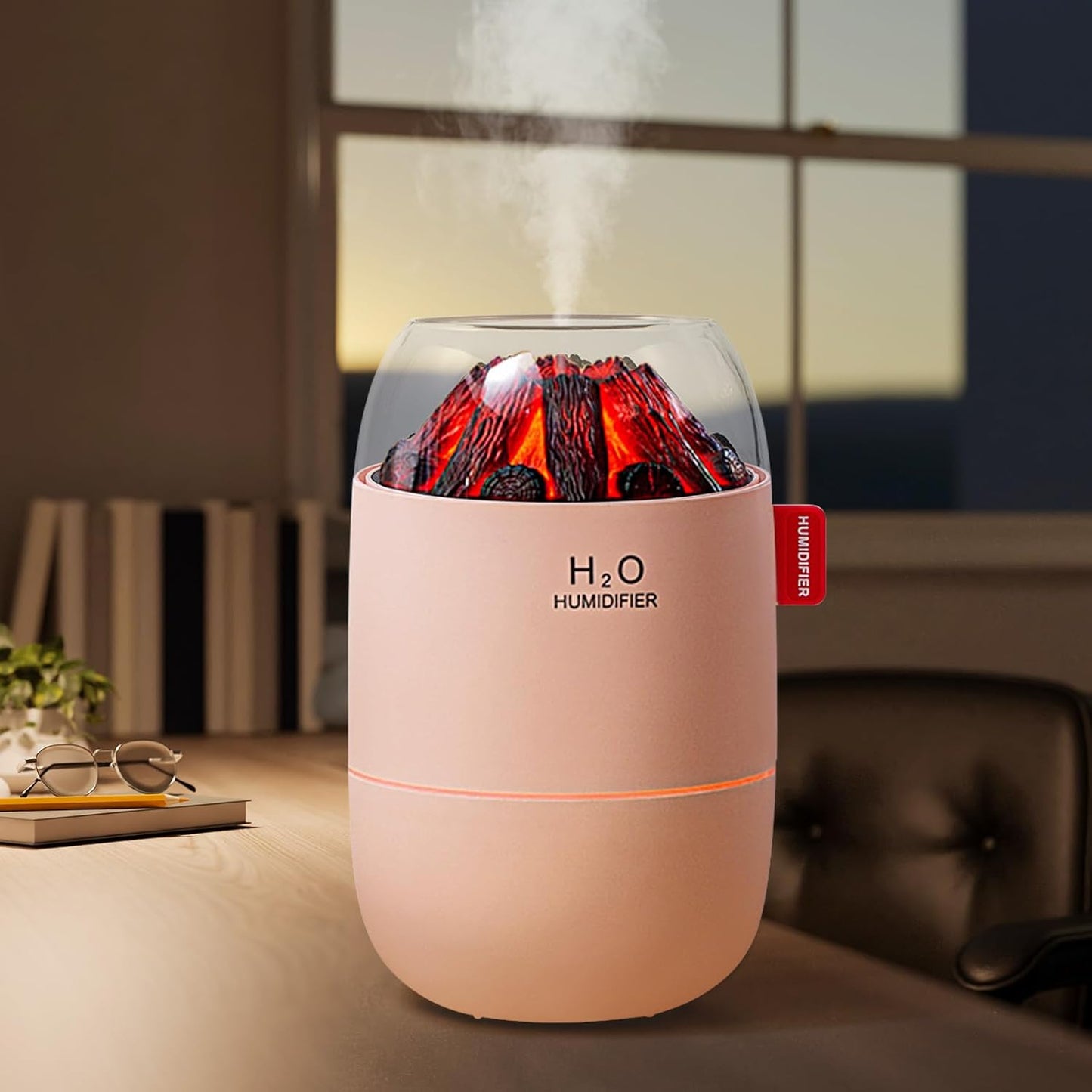 Portable Mini Humidifier for Desk Bedroom Indoor Plant, 280 ml Humidifier for Office Small Room, USB Powered Quiet Cool Mist Humidification Night Light (Pink)