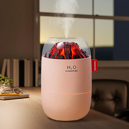 Portable Mini Humidifier for Desk Bedroom Indoor Plant, 280 ml Humidifier for Office Small Room, USB Powered Quiet Cool Mist Humidification Night Light (Pink)