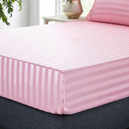 Lanest Housing Satin-Silk Sheets Full Size Bed Set, Pink Soft Cooling Deep Pocket Sheets, Hypoallergenic, Wrinkle and Fade Resistant Bedding Set, Striped
