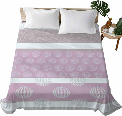 Farm Fruits King Sheets - Hotel Quality King Flat Sheet Only 1 Pack, Watermelon Lemons Peach Pink Grey Striped Soft Bed Sheet Brushed Microfiber Bedding Top Sheets for Home Dorm