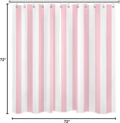 LB Pink and White Striped Fabric Shower Curtain for Bathroom with 12 Hooks, Vertical Stripe Geometric Shower Curtains for Bathroom, Modern Farmhouse Chic Style Bathroom Shower Curtains, 72x72 Inch