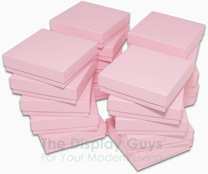 TheDisplayGuys - 25-Pack #33 Cotton Filled Cardboard Paper Jewelry Boxes Gift Case - Pastel Pink (3.5" x 3.5" x 1.0") - for Shipping or Storage