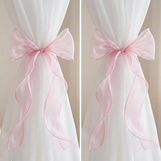 Panelee 16 Pack Pink Silky Bow Curtain Tiebacks, 13 Inch Large French Soft Lace Ribbon Tiebacks, Elegant Bow Holdbacks Rope for Home Drapery Gift Wrapping Wedding Birthday Party Fireplace Decor(Pink)