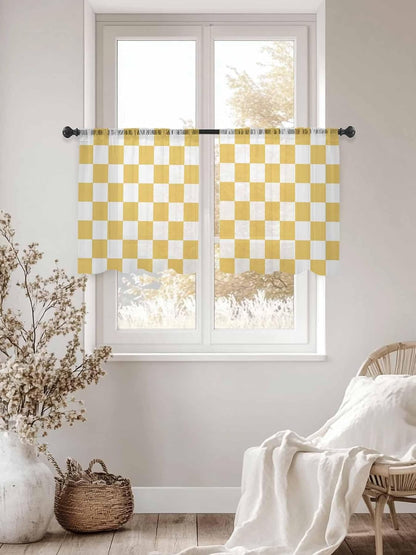 Lemon Yellow Checkered Sheer Curtains for Living Room Bedroom Geometric Yellow Buffalo Plaid Sheer Curtains 45 Inch Long 2 Panels Set Light Filtering Curtain Window Treatments Drapes for Dining Room